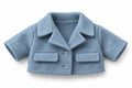 Finished blue jacket example with collar, two buttons and pocket flaps